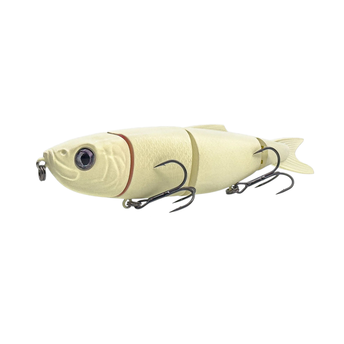 Hammonds Fishing Savage Gear 3D 4Play Herring swimbait in a bone white color with quad-jointed body and sharp trebles.