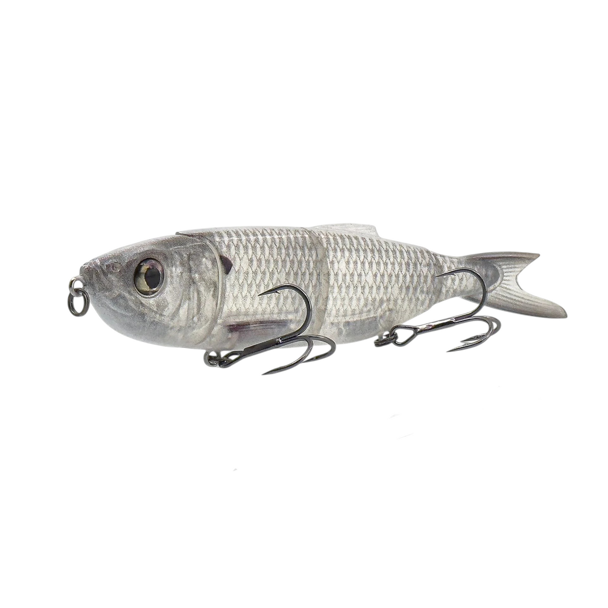 Hammonds Fishing Savage Gear 3D 4Play Herring swimbait in silver with realistic scale detail and two treble hooks.