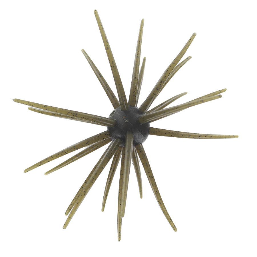 Burtek Tackle Jerkin Urchin 20mm, a green speckled TPE fishing lure with a dark core and spiky tentacles.