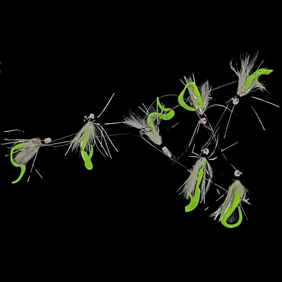 Captain Mack Trolling Umbrella Rig Bucktail Jigs with Cahrtreuse Trailer 3 Arm 1.5oz 7 Baits 8 Total Onces