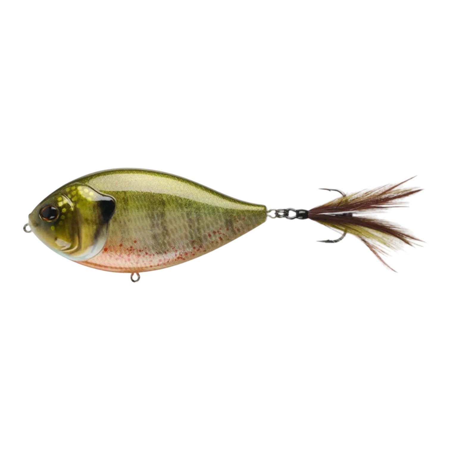 Hammonds Fishing Berkley Slap Gill topwater walking bait with realistic panfish body and feathered treble hook