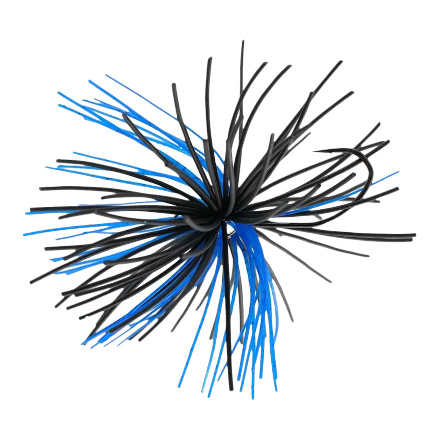 Hammonds Fishing Missile Dice Jig in black and blue with a hand-tied rubber skirt for lifelike fishing action.
