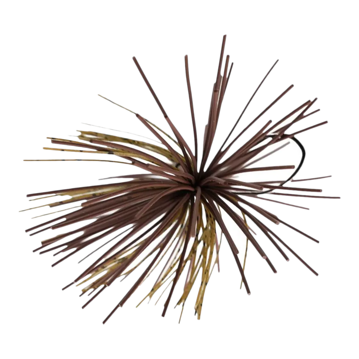 Hammonds Fishing Missile Dice Jig with brown and green hand-tied rubber skirt and sharp VMC hook for bass fishing