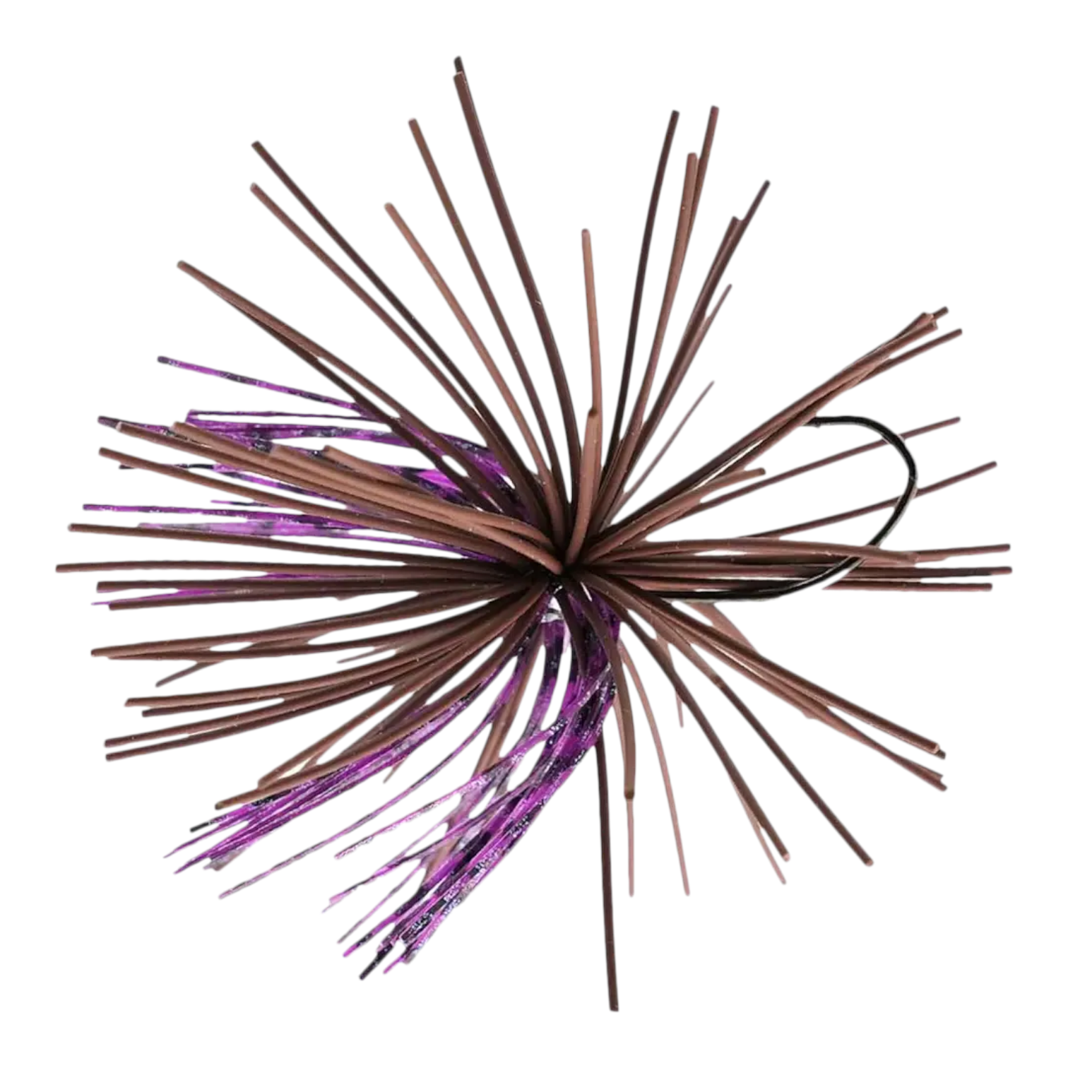 Hammonds Fishing Missile Dice Jig with brown and purple hand-tied rubber skirt and sharp VMC hook for bass fishing