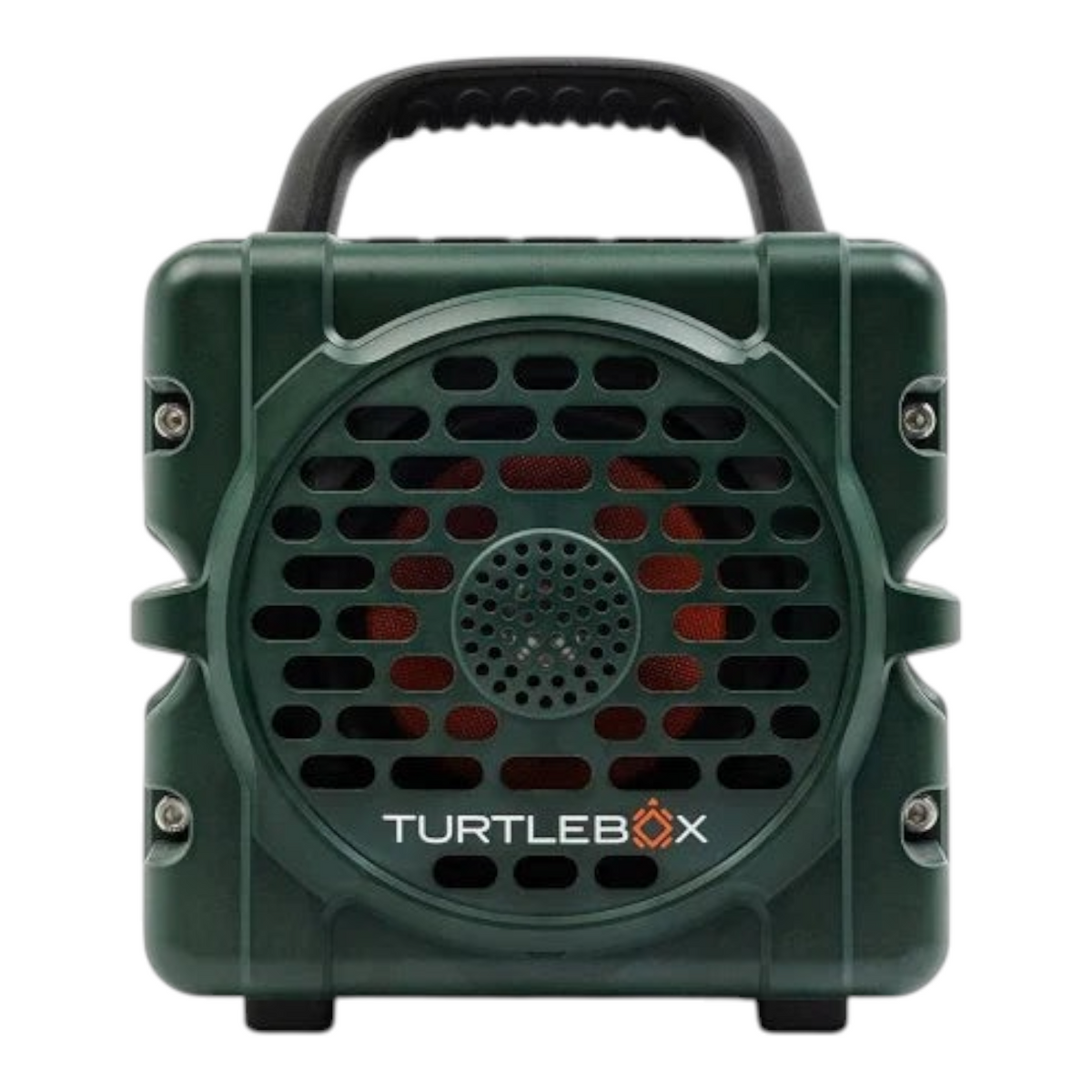 Hammonds Fishing TurtleBox Cub waterproof portable speaker in dark green with a rugged cube design and top handle.