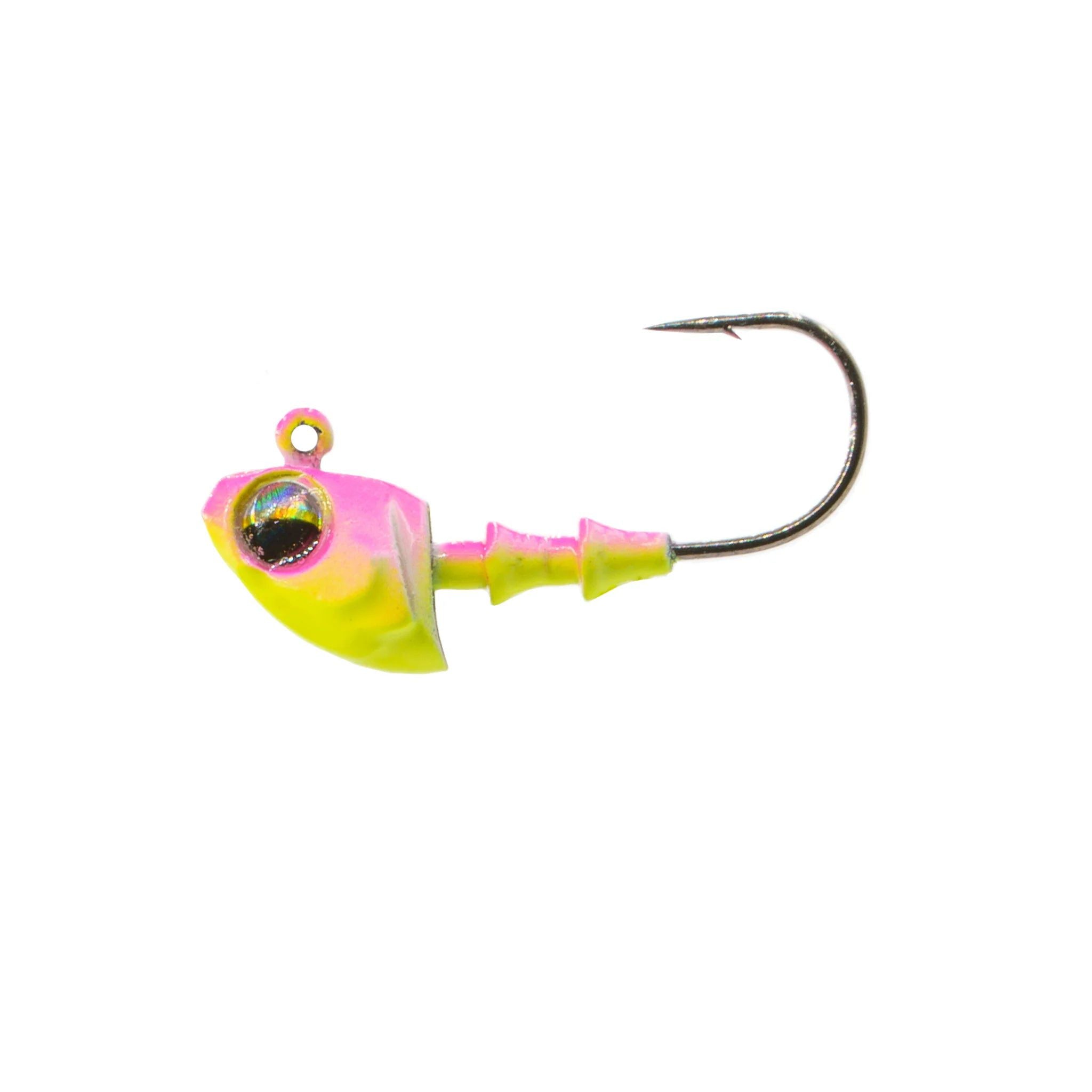 6th Sense Crappie Jig Heads 5pk Pink Treuse 1/16oz #2 Hook 