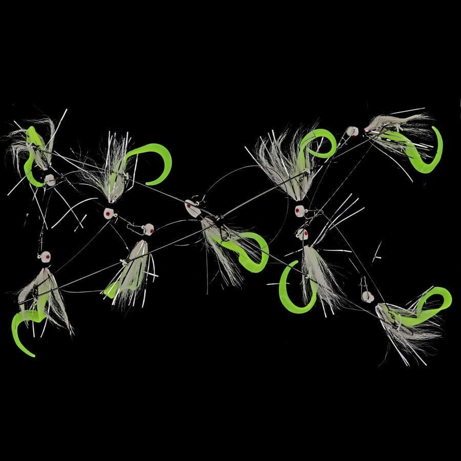 Captain Mack Trolling Umbrella Rig Bucktail Jigs with Cahrtreuse Trailer