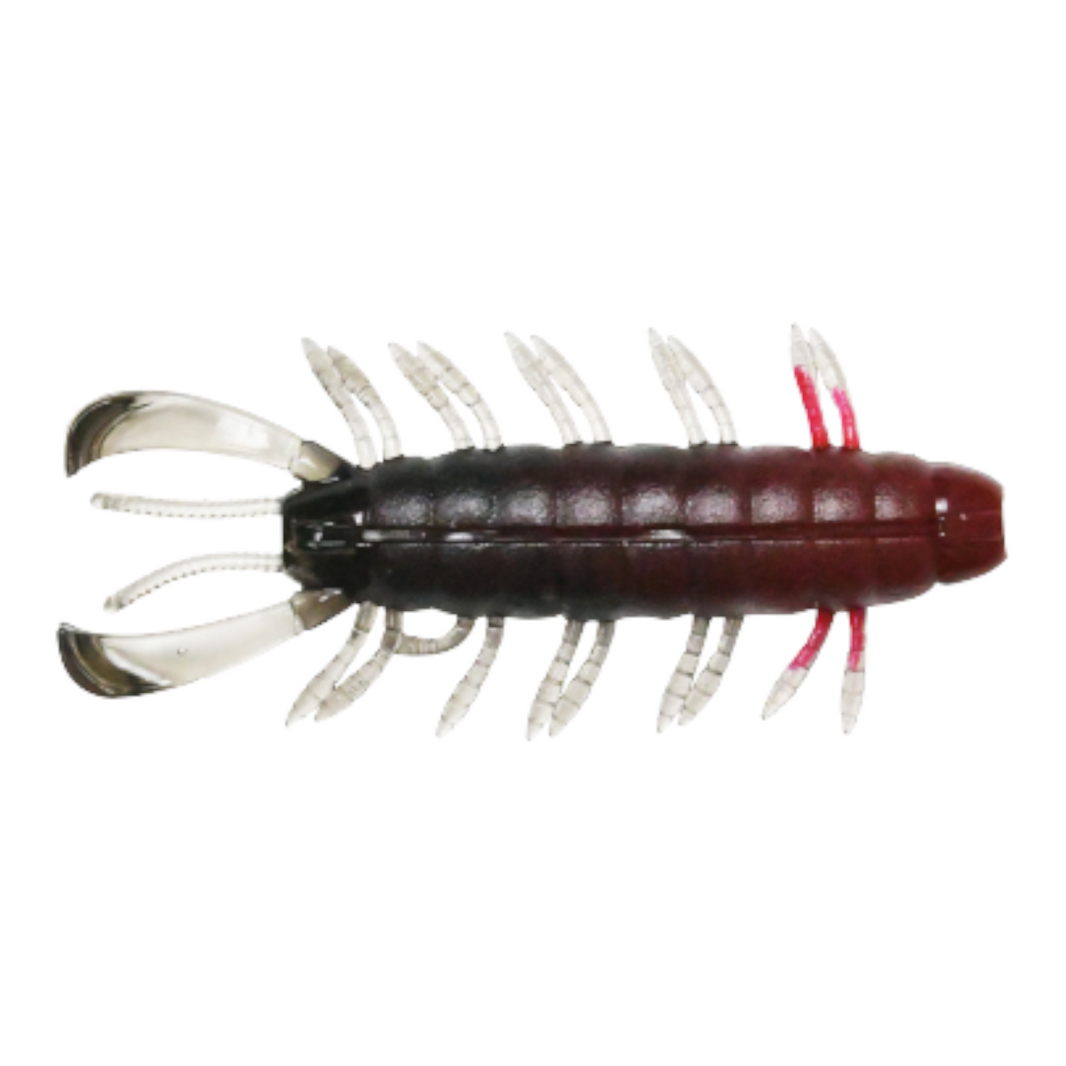 Hammonds Fishing D Style SVSB Big 3.4 inch soft plastic fishing lure in a dark red and black core shot design.
