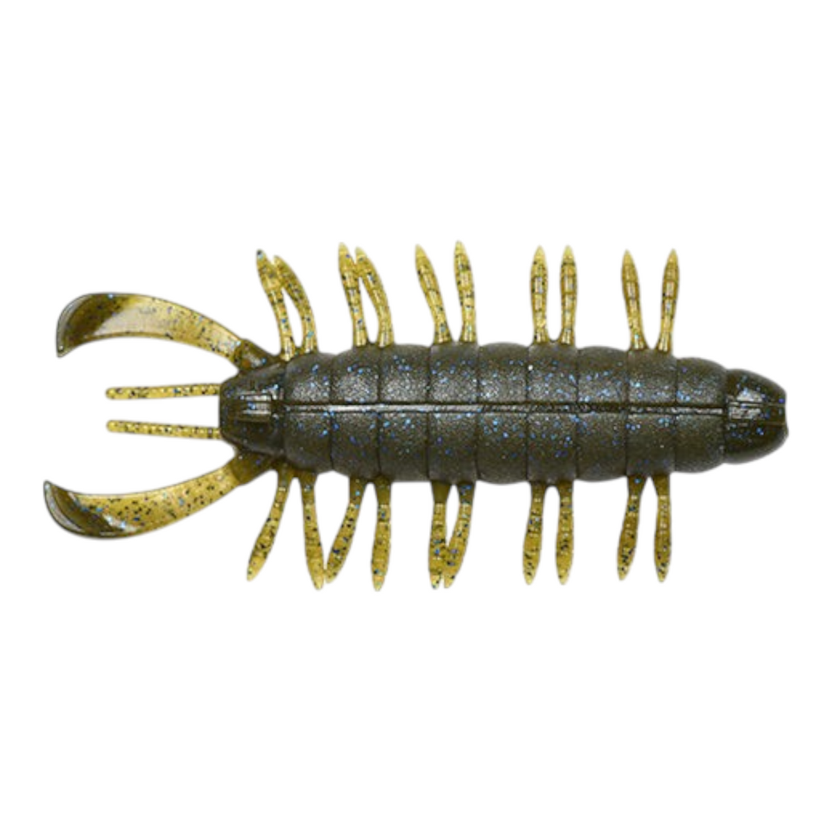 Hammonds Fishing D Style SVSB Big 3.4 inch soft plastic fishing lure in green pumpkin with blue flake