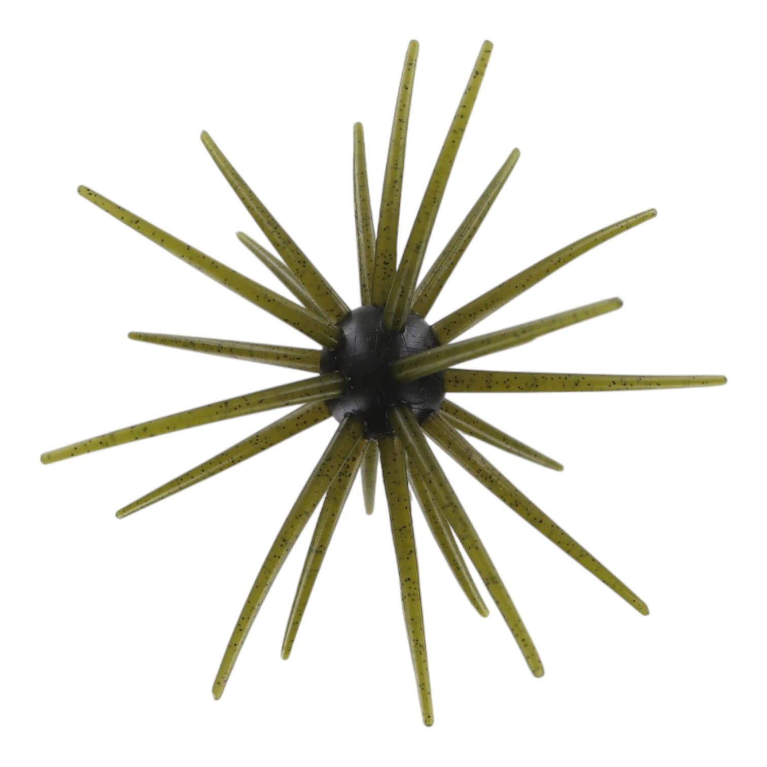 Green speckled TPE Jerkin Urchin 25mm fishing lure with a black center and spiky tentacles.