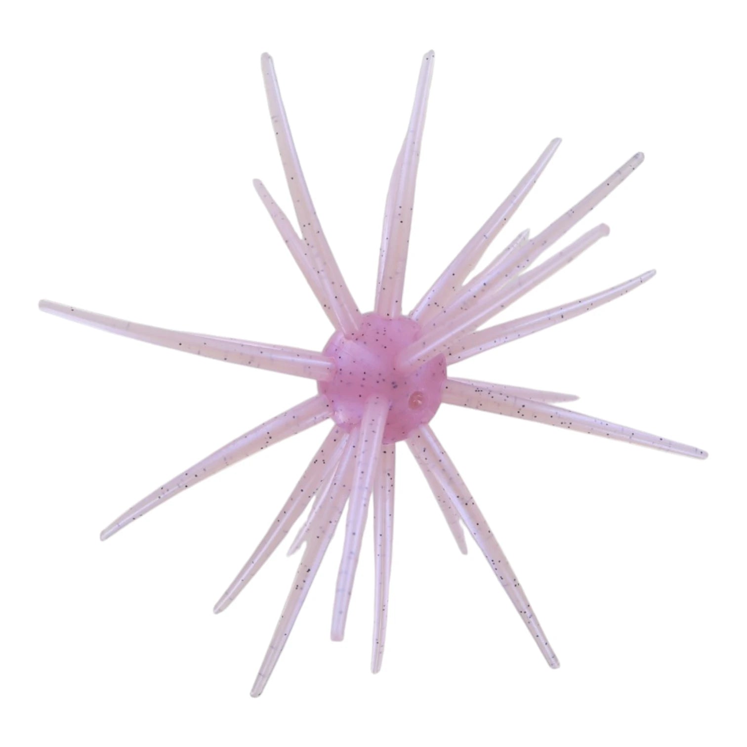 Pink glittery thermoplastic elastomer Jerkin Urchin 25mm fishing lure with spiky tentacles.