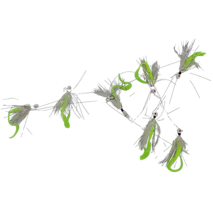 Captain Mack Trolling Umbrella Rig Bucktail Jigs with Cahrtreuse Trailer 3 Arm 1.5oz 7 Baits 8 Total Onces