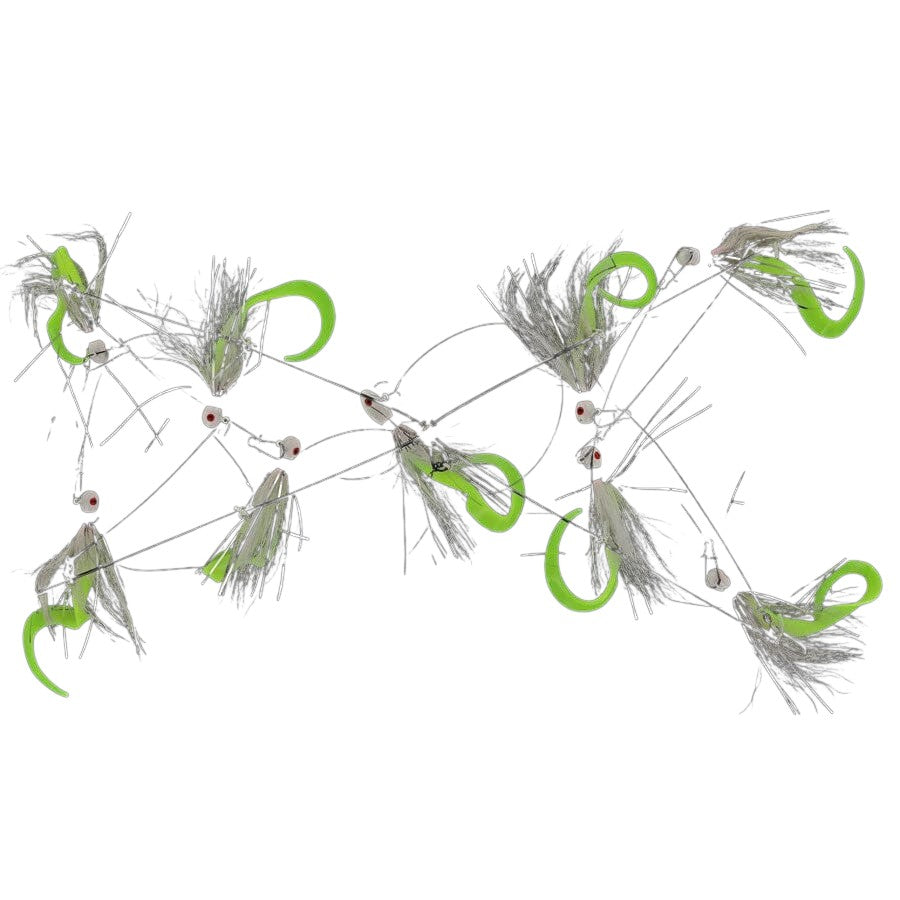 Captain Mack Trolling Umbrella Rig Bucktail Jigs with Cahrtreuse Trailer 4 Arm 2oz 9 Baits 11 Total Onces
