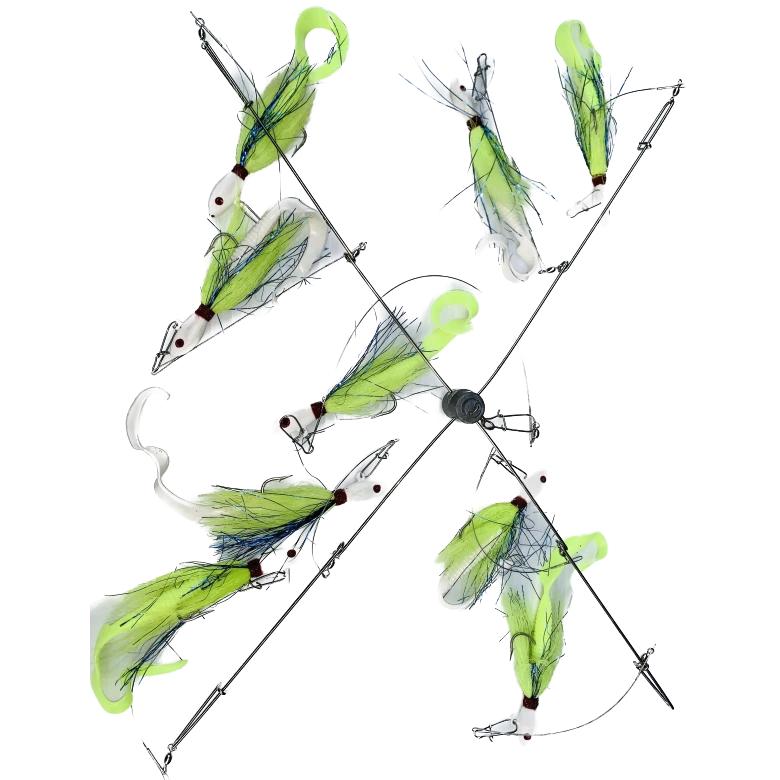 Captain Mack Trolling Umbrella Rig Bucktail Jigs with Cahrtreuse Trailer 