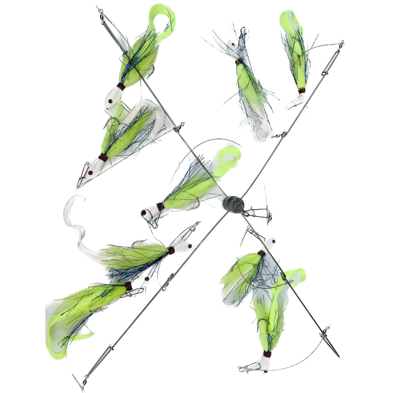 Captain Mack Trolling Umbrella Rig Bucktail Jigs with Cahrtreuse Trailer-