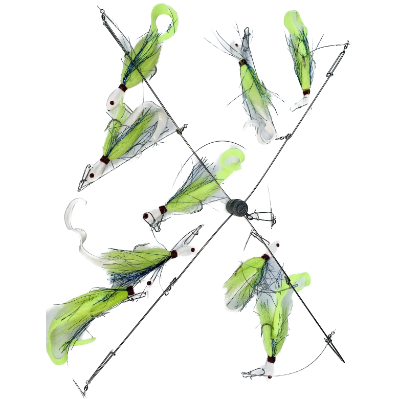 Captain Mack Trolling Umbrella Rig Bucktail Jigs with Cahrtreuse Trailer