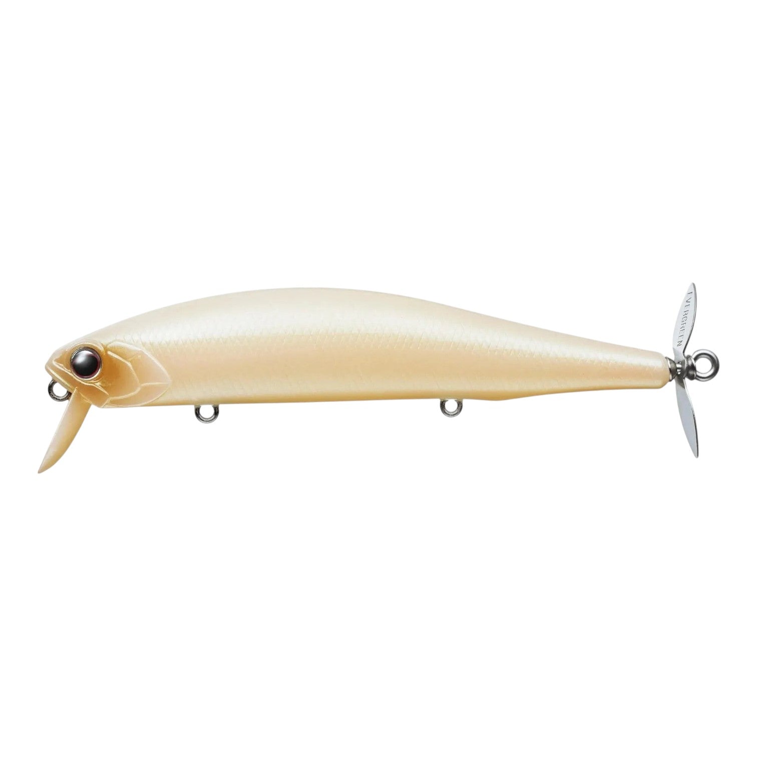 Hammonds Fishing Evergreen Wake Magic topwater lure in a cream finish with a rear propeller and slim body design.