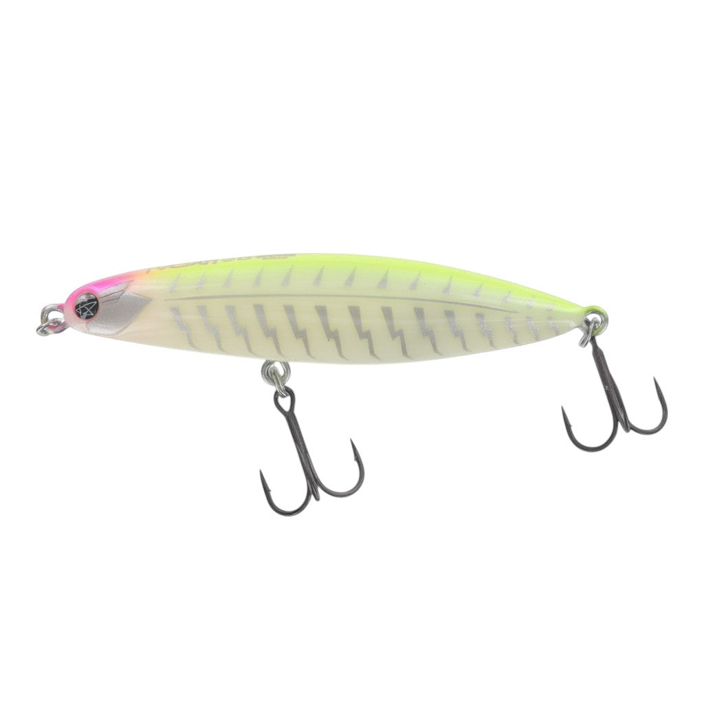 Hammonds Fishing Fish Magnet Tygan 90 floating lure in chartreuse and white with black treble hooks