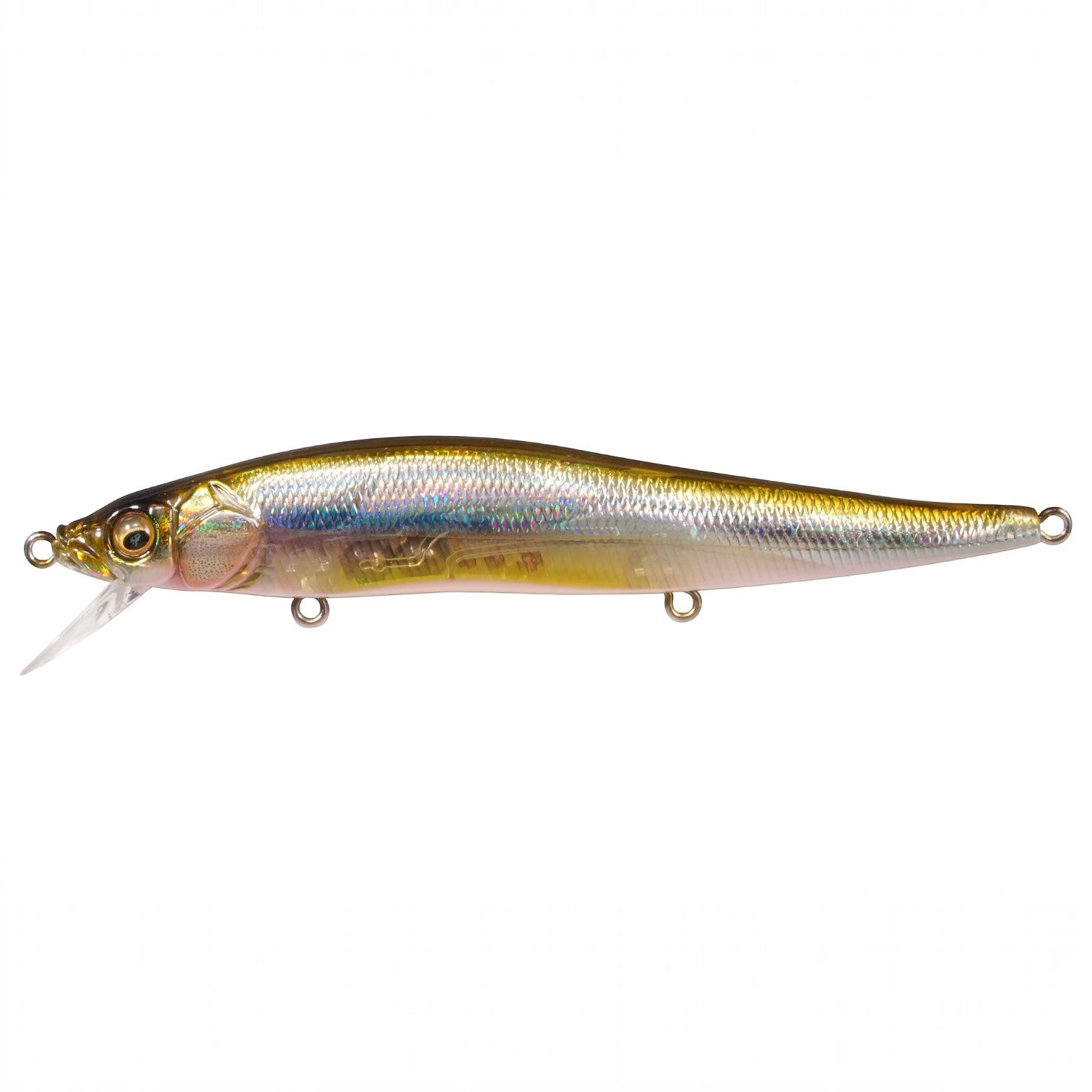 Hammonds Fishing Megabass Kasumi Phantom fishing lure with iridescent silver and gold finish for stained water