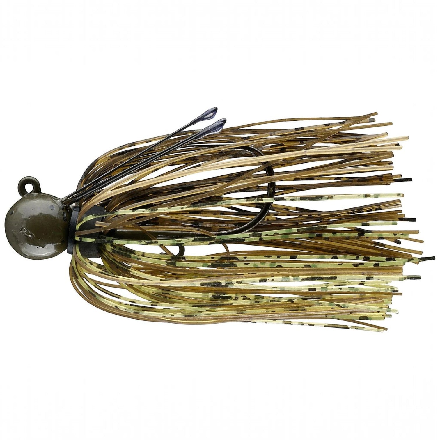 Hammonds Fishing Picasso Pro Metal Little Spotty Jig with a green head, titanium weed guard, and mottled skirt.