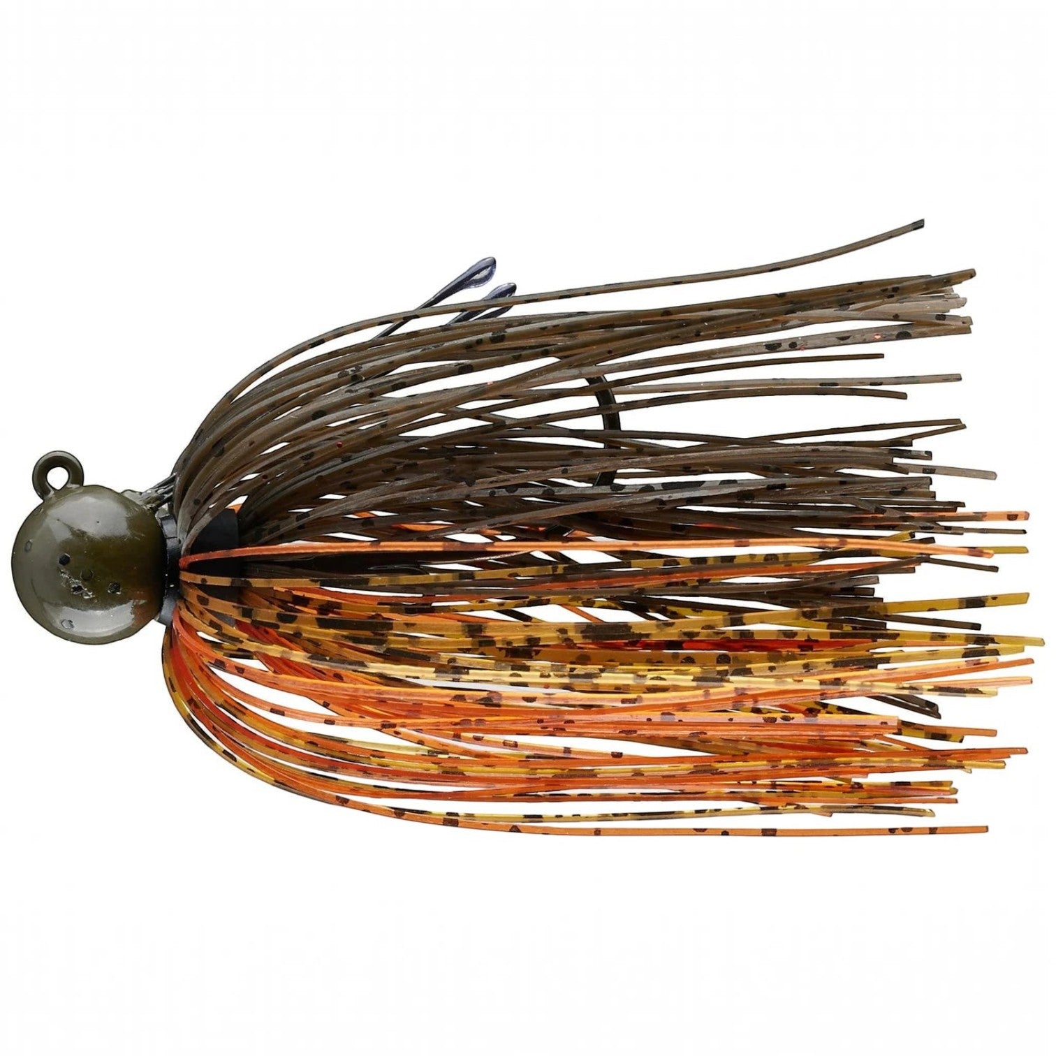 Hammonds Fishing Picasso Pro Metal Little Spotty Jig in green, brown, and orange with a titanium weed guard.