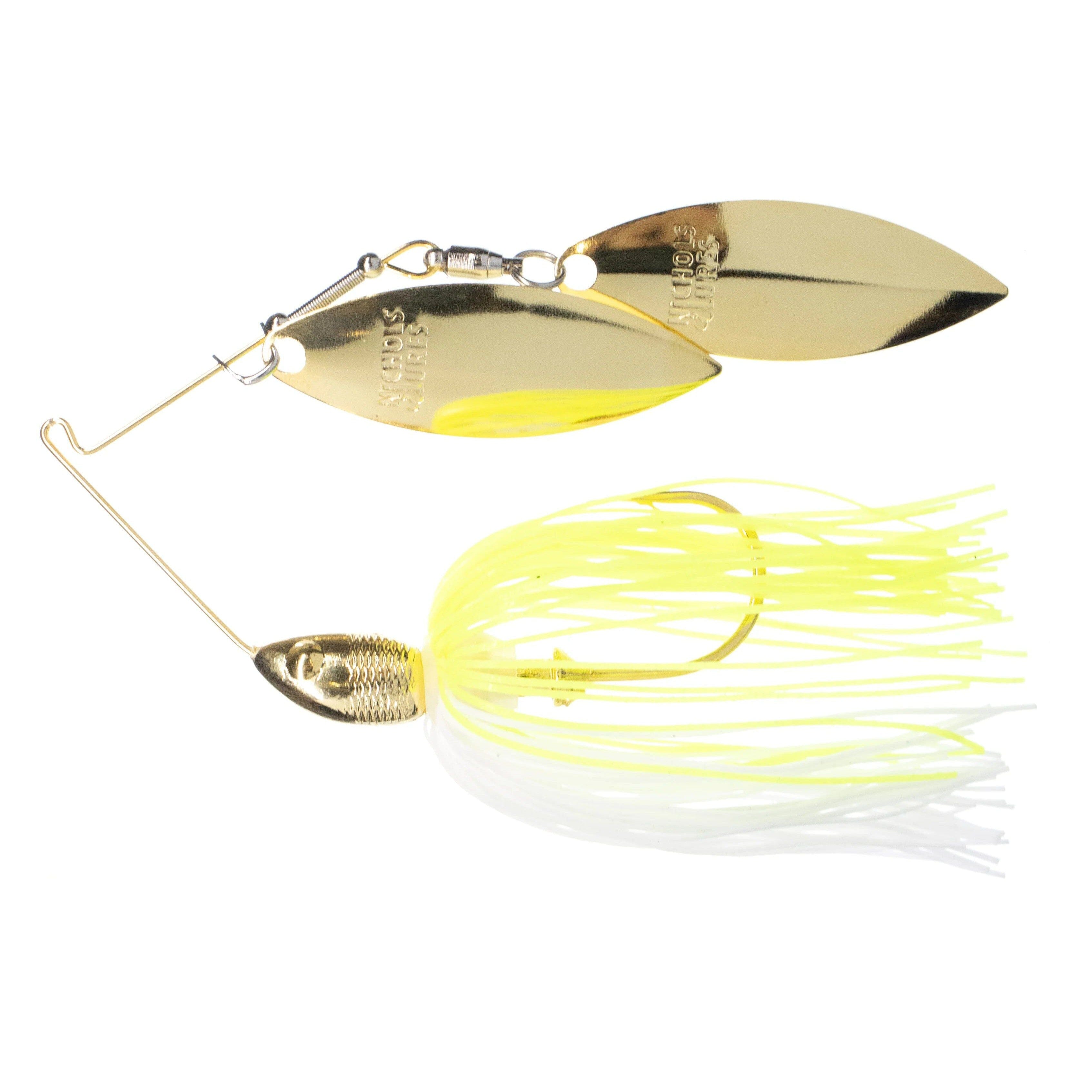 Nichols Catalyst Spinnerbait Double Willow-White and Chartreuse-1/2oz-
