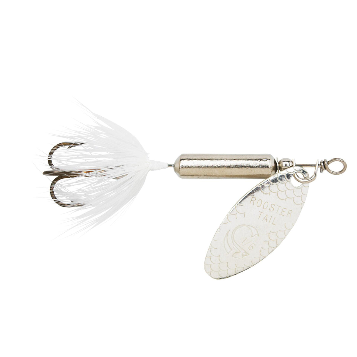 Original Rooster Tail with Treble Hook Chrome White Tail 1/4oz 