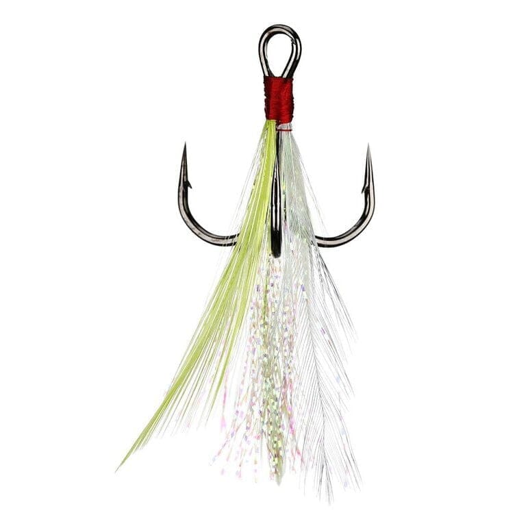 Owner Tournament Trailer Feathered Trebles 2pk-2-White/Chartreuse-