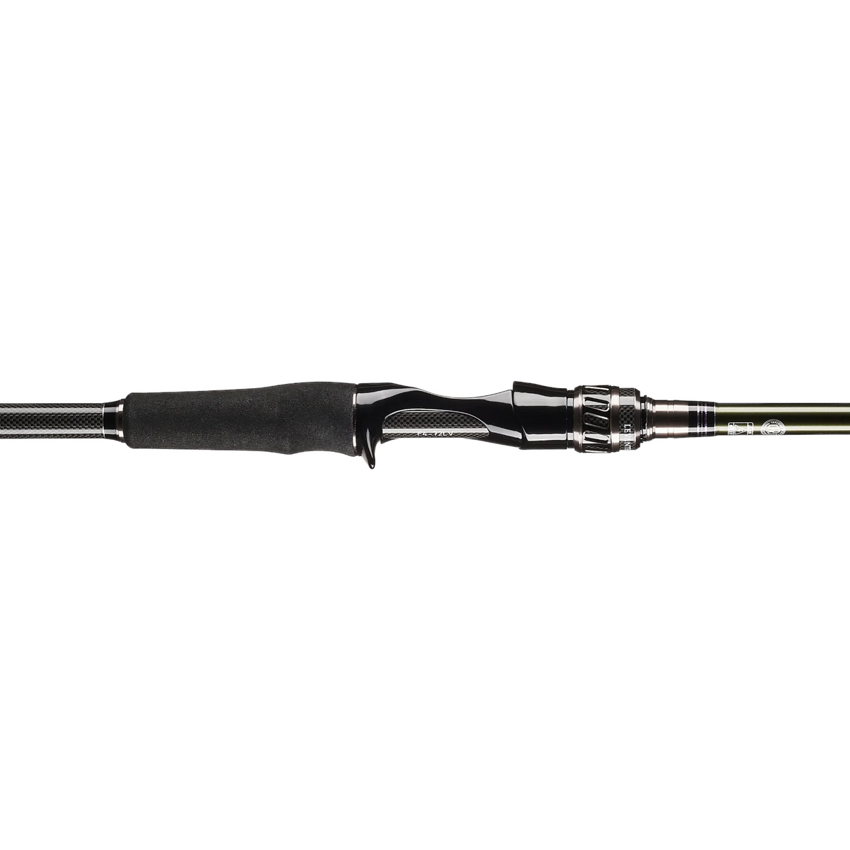 Hammonds Fishing Megabass Levante JP casting rod handle featuring a black EVA grip and carbon fiber reel seat.