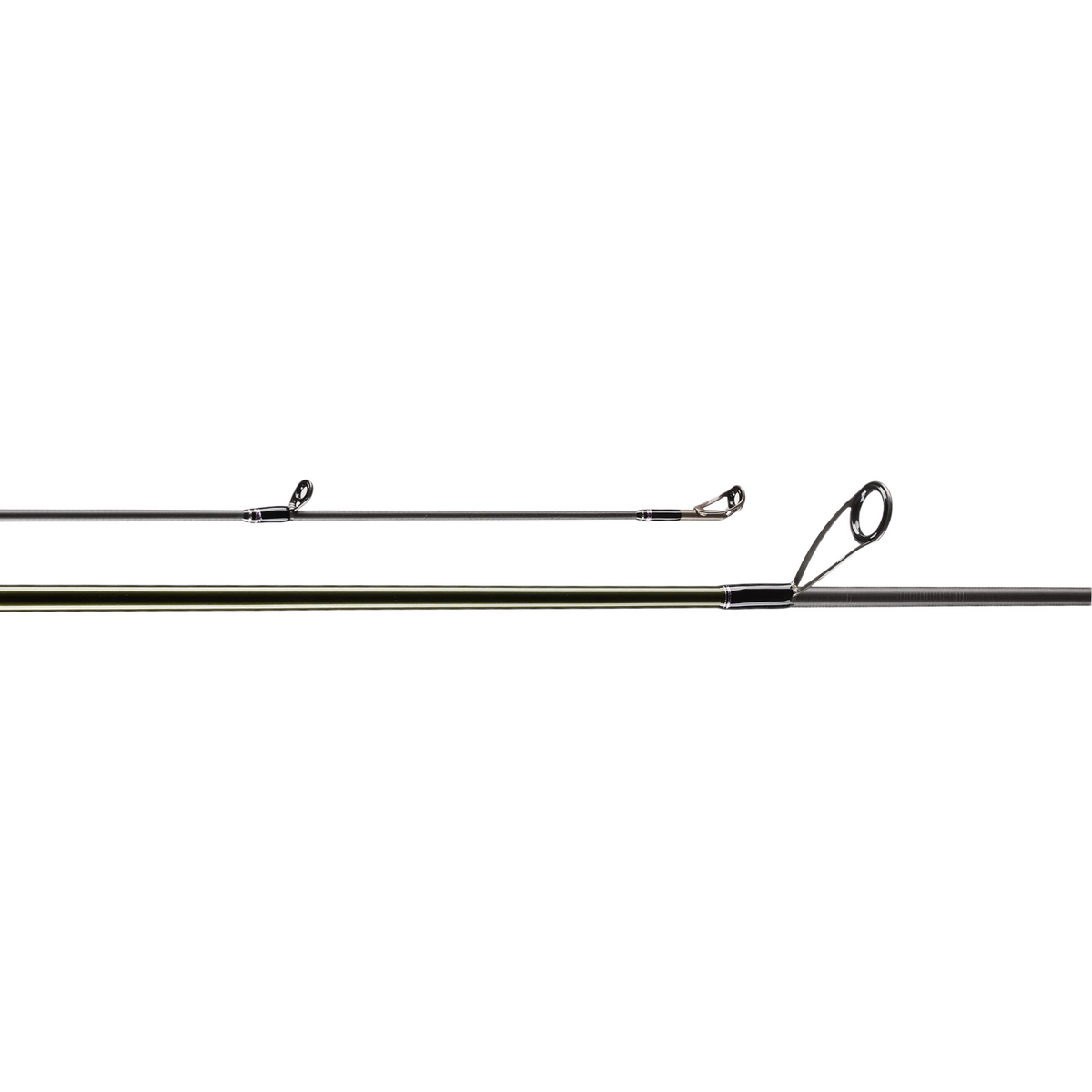 Hammonds Fishing Megabass Levante JP spinning rod sections showing black guides and olive green rod blank detail