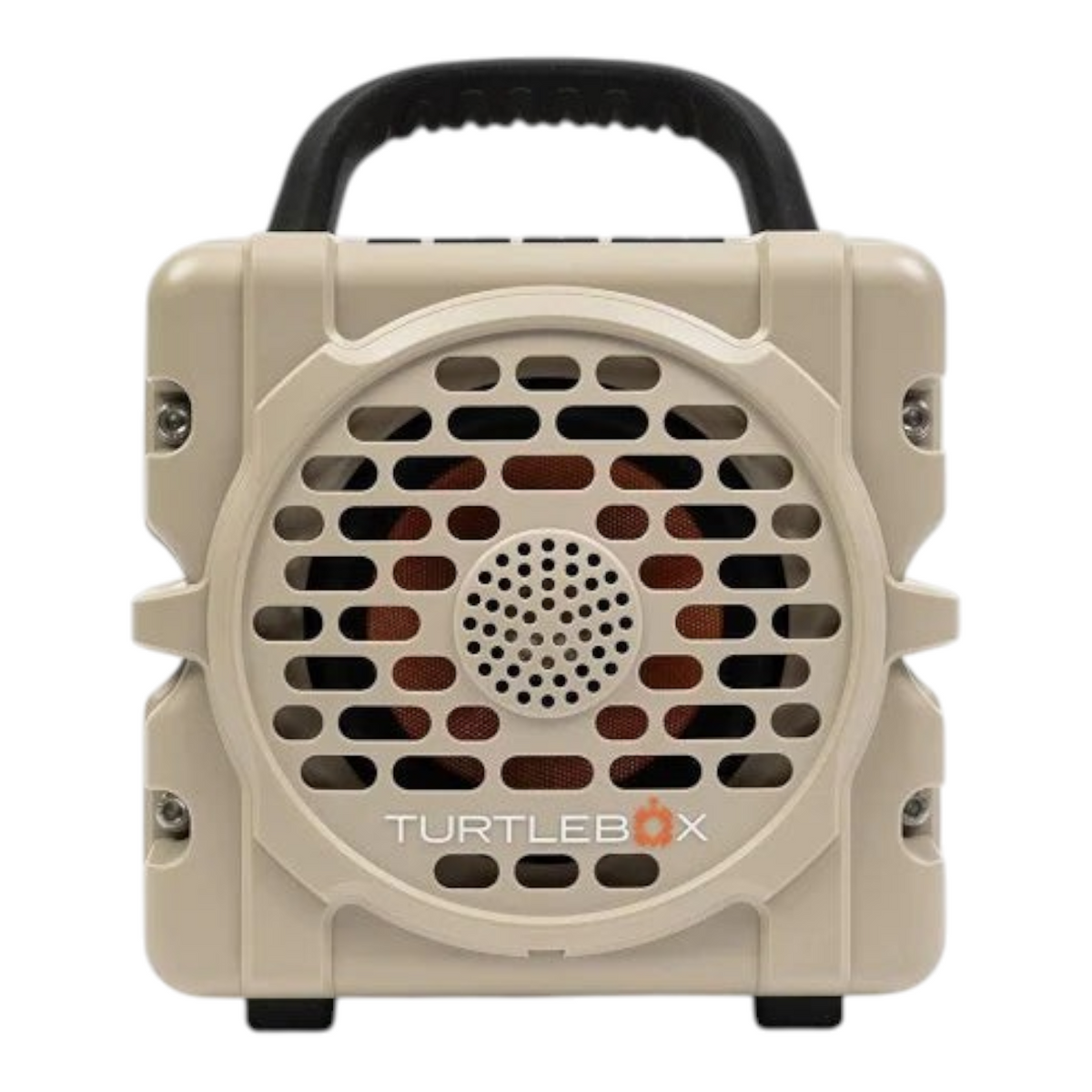 Hammonds Fishing TurtleBox Cub waterproof portable speaker in tan with a rugged cube design and top carry handle.