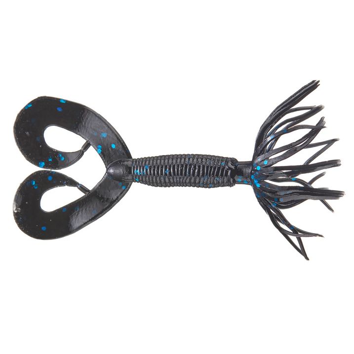 Yamamoto Double Tail Hula Grub 2.5"-Black With Large Blue Flake-